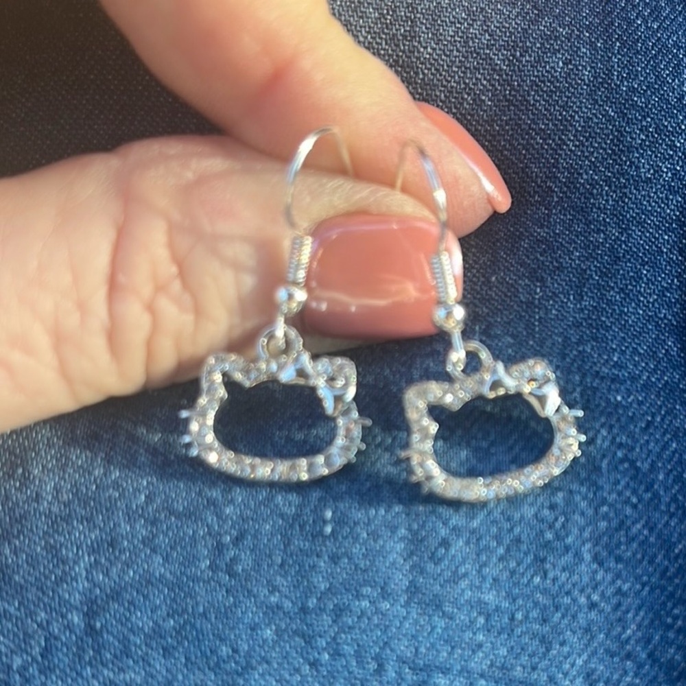 Hello Kitty silver crystal earrings New